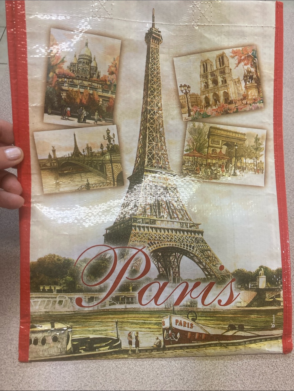 Paris Eiffel Tower Tote Bag with Vintage Postcard Design
